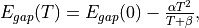 E_{gap}(T)=E_{gap}(0)-\frac{\alpha T^2}{T+\beta},